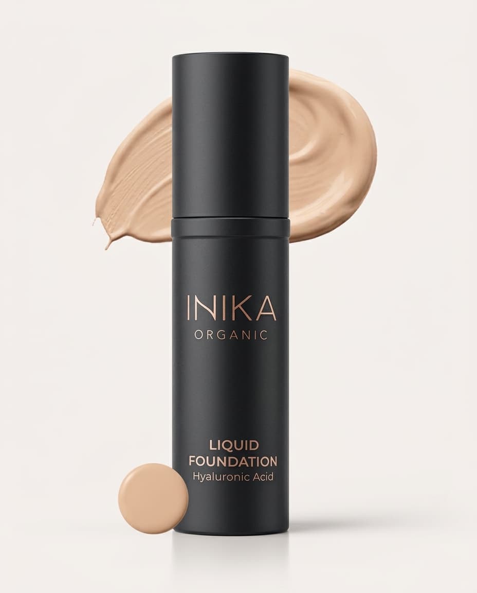 INIKA Organic Liquid Foundation - Nude 30ml - lifestyle product photography